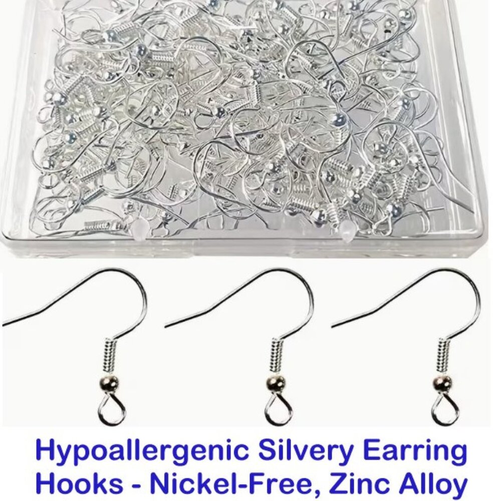 Hypoallergenic Silvery Earring Hooks - Nickel-Free, Zinc Alloy, 120  In a Box